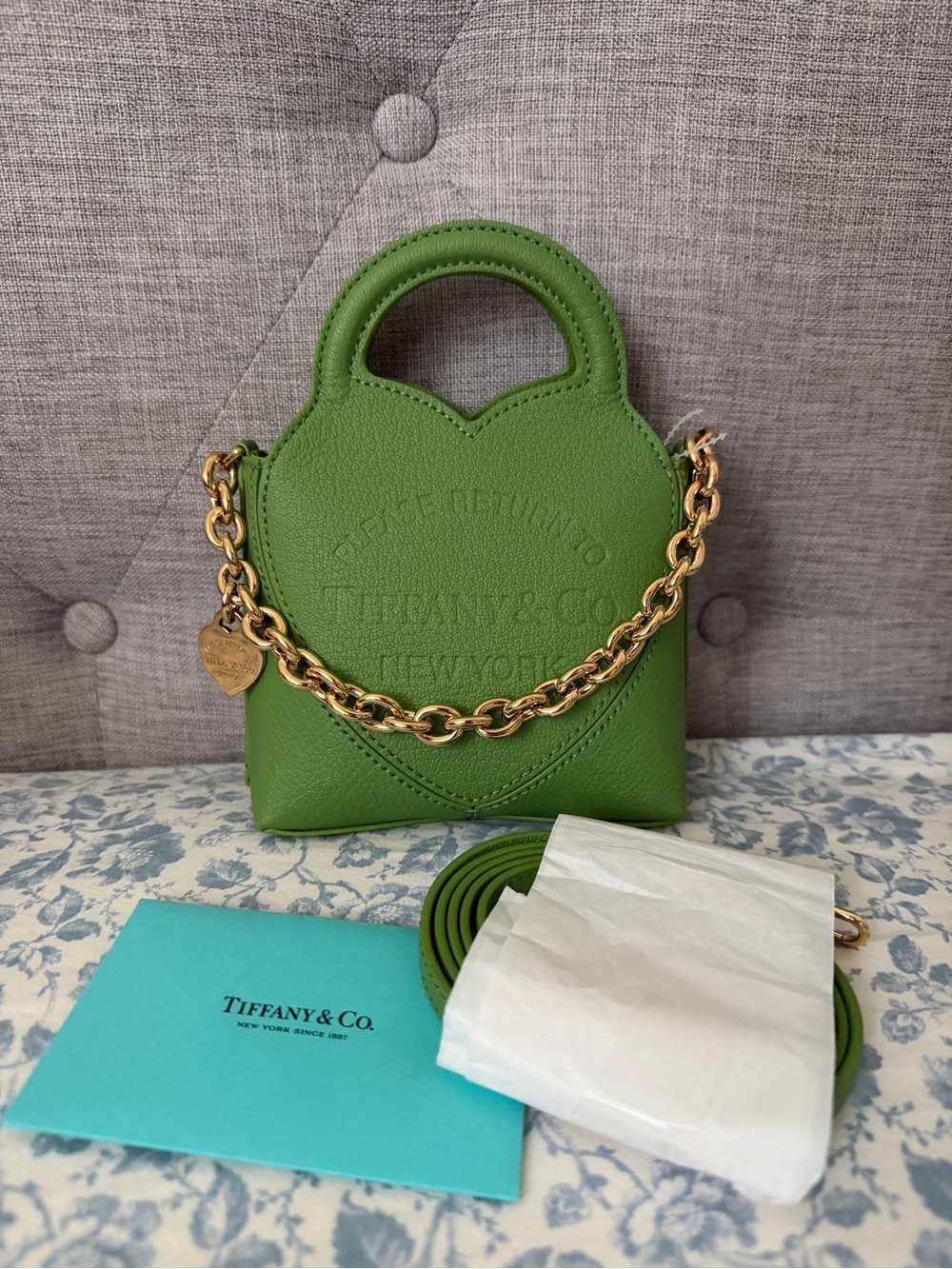 Tiffany & Co. New Rare Green Leather Micro Purse Rtt (Gold hardware)
